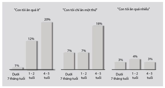 Biểu đồ khảo sát mối bận tâm của cha mẹ về vấn đề ăn uống của trẻ